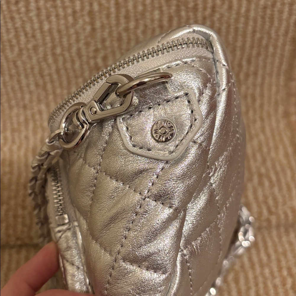 MZ Wallace Micro Crosby Silver Leather Quilted Sling - Picture 4 of 12